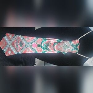 Pink and Green Decorative Tie with Embellishments